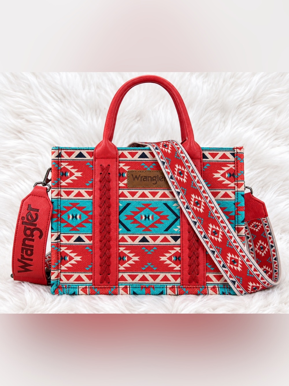 Wrangler Western Aztec Print Satchel Tote Bag with Crossbody Strap - NWT